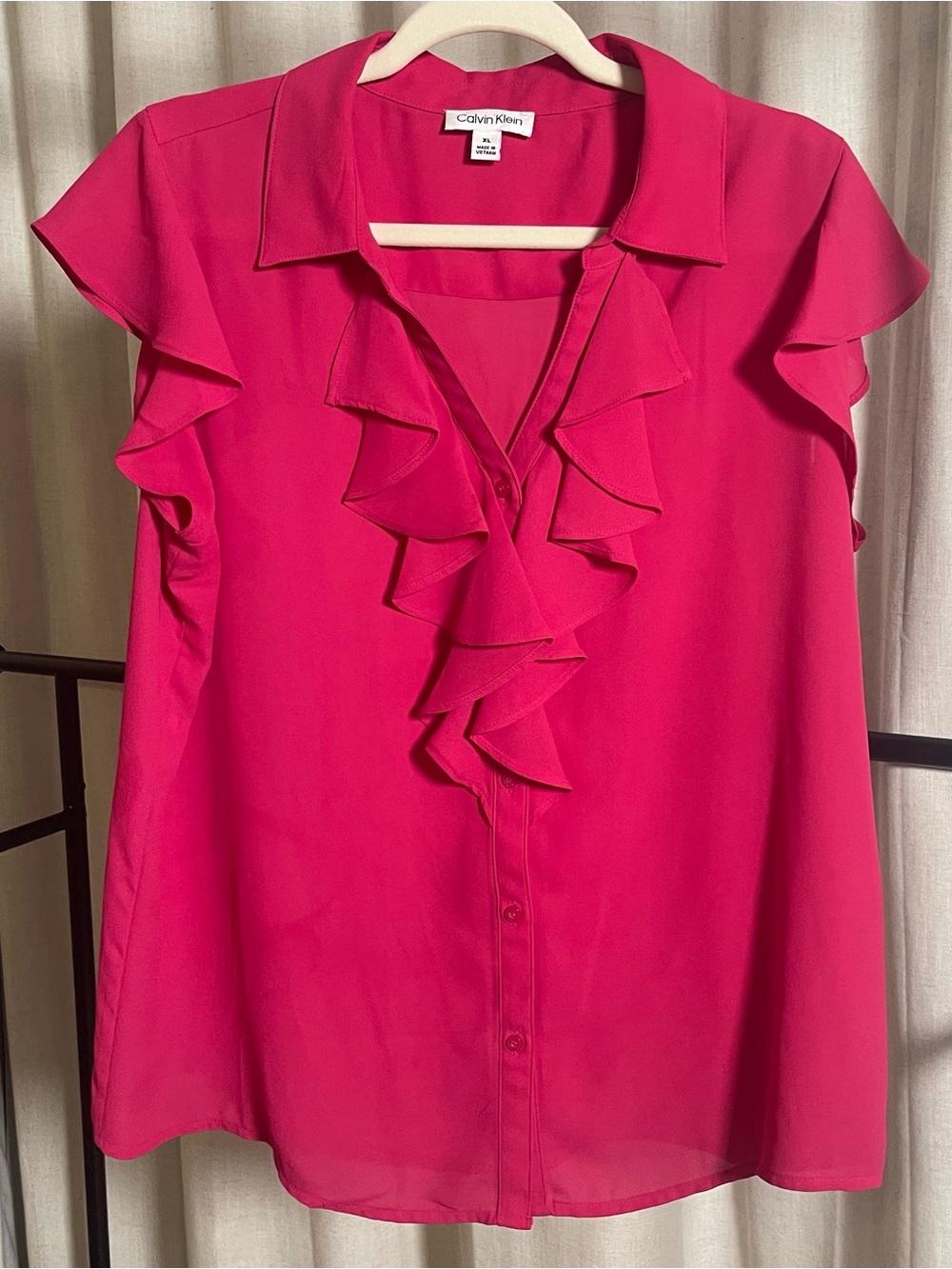 Calvin Klein Hot Pink Ruffle Front Blouse